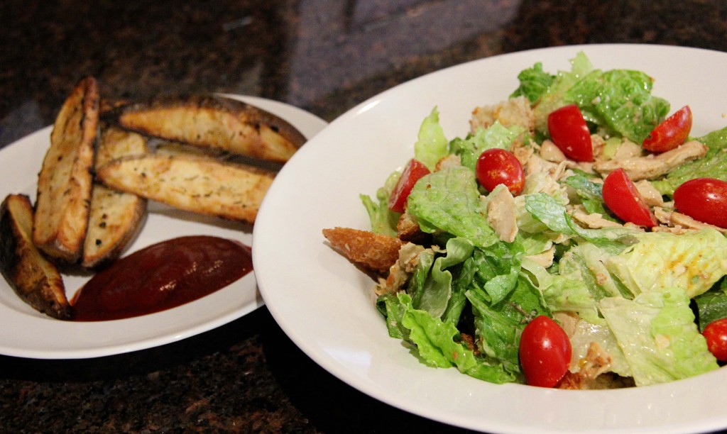 Vegan "Chicken" Caesar Salad with Oven Fries